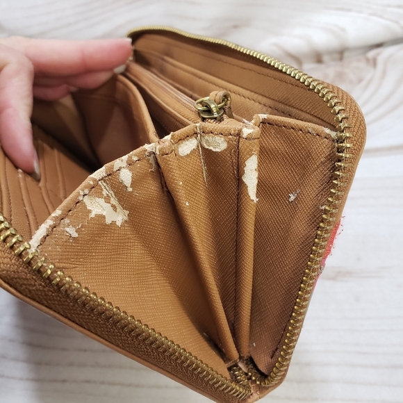 Fossil Boho Fall Leaves Camel Brown Leather Zip Wallet Wristlet READ 8" 2016 - Picture 10 of 15